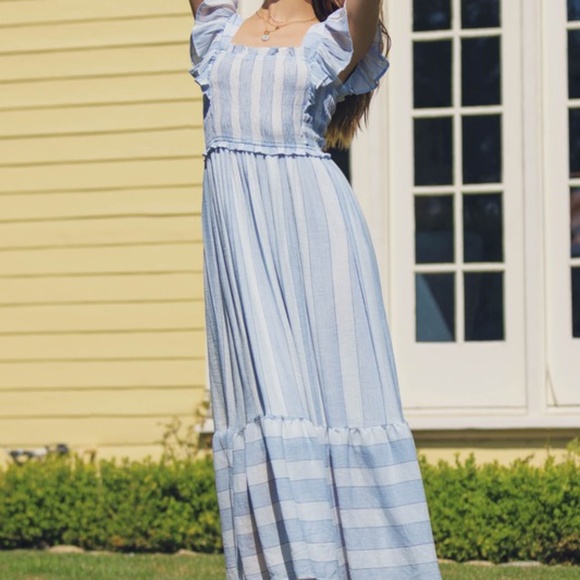 NWT Smocked Striped Flutter Sleeve Maxi Dress - Picture 8 of 9